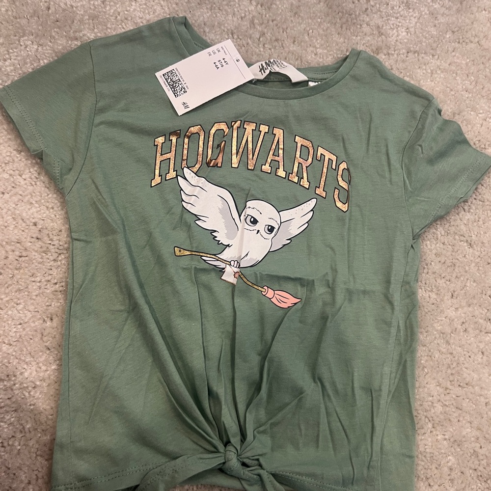 H&M Girl’s Green Hogwarts Front Tie Shirt 5T/6 Harry Potter